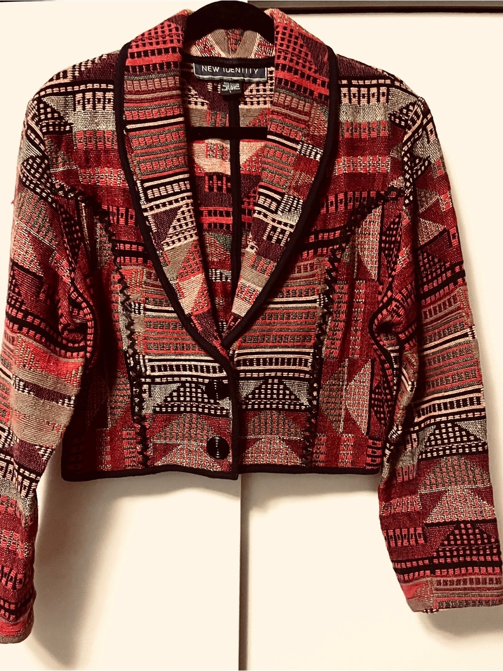 New Identity Southwestern woven Cropped Blazer multi muted colors.